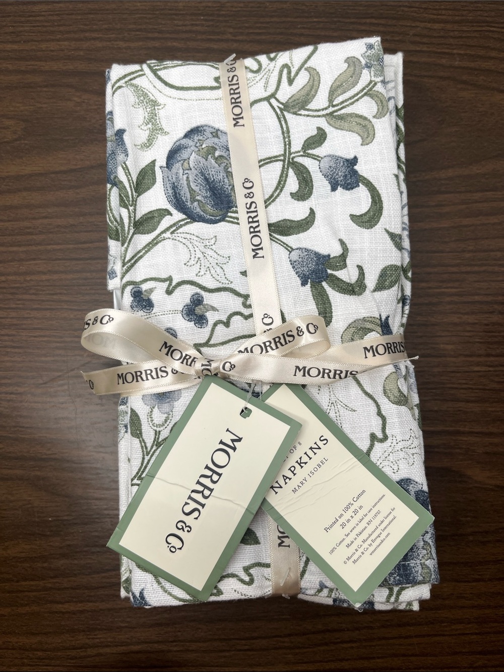 Morris & Co MARY ISOBEL Cloth Napkins Set of 8 20”x20” 100% cotton
